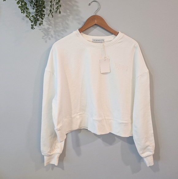My mum made it white organic cotton sweatshirt in sz. Sm - Picture 2 of 9